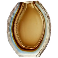 Large Italian Textured and Faceted Murano 'Sommerso' Glass Vase