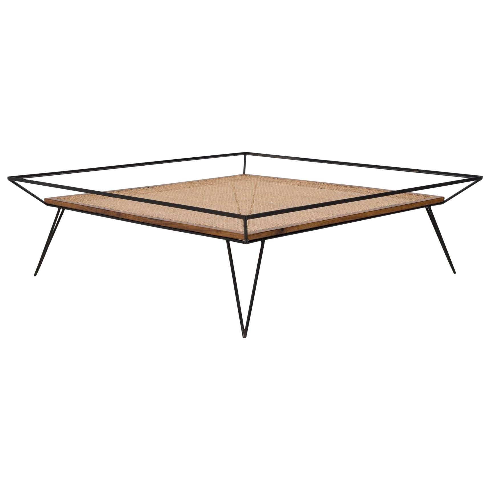 Vintage 1950s Cane and Metal Coffee Table by Martin Eisler and Carlo Hauner For Sale