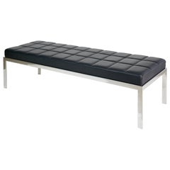 Modern Black Leather and Chromed Steel Bench from Tribune Towers, circa 1990