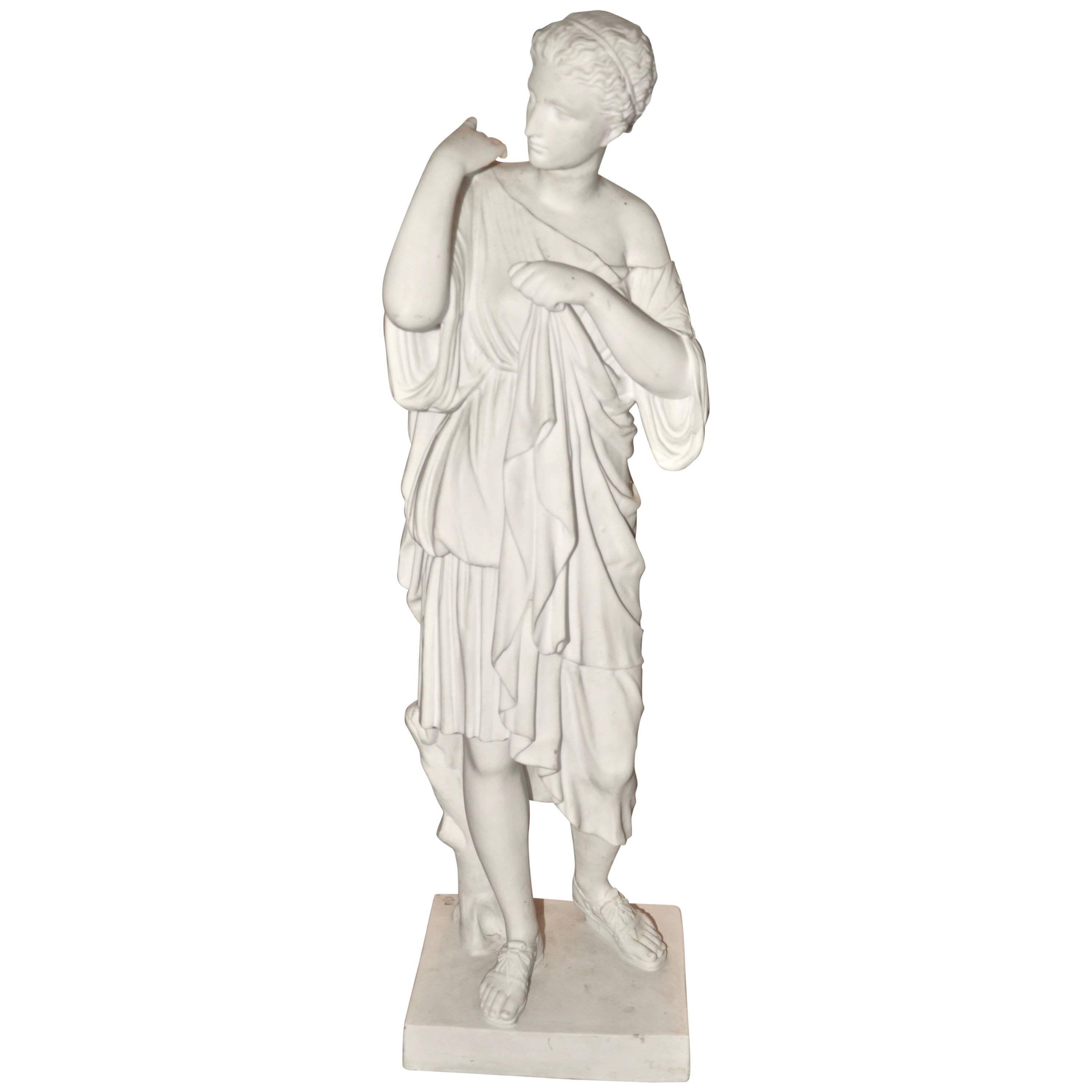 19th Century Neoclassical Bisque Porcelain Statue of Diana de Gabii by Limoges