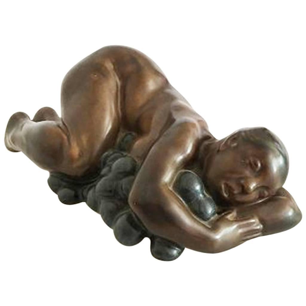 Kai Nielsen Bing & Grondahl Stoneware Figurine #20 of Sleeping Woman with Grapes For Sale