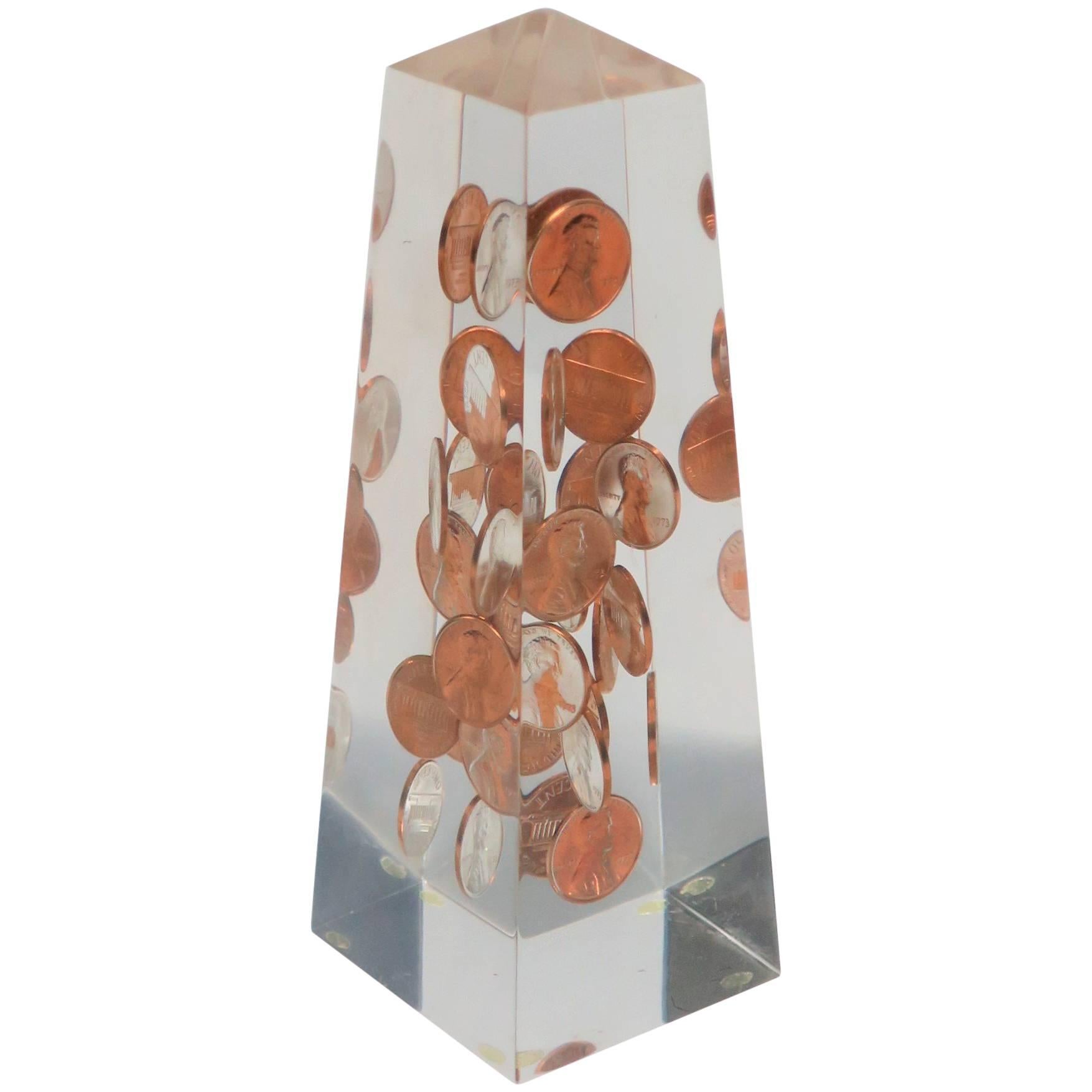 Modern Lucite and Copper Penny Obelisk, ca. 1970s For Sale 8