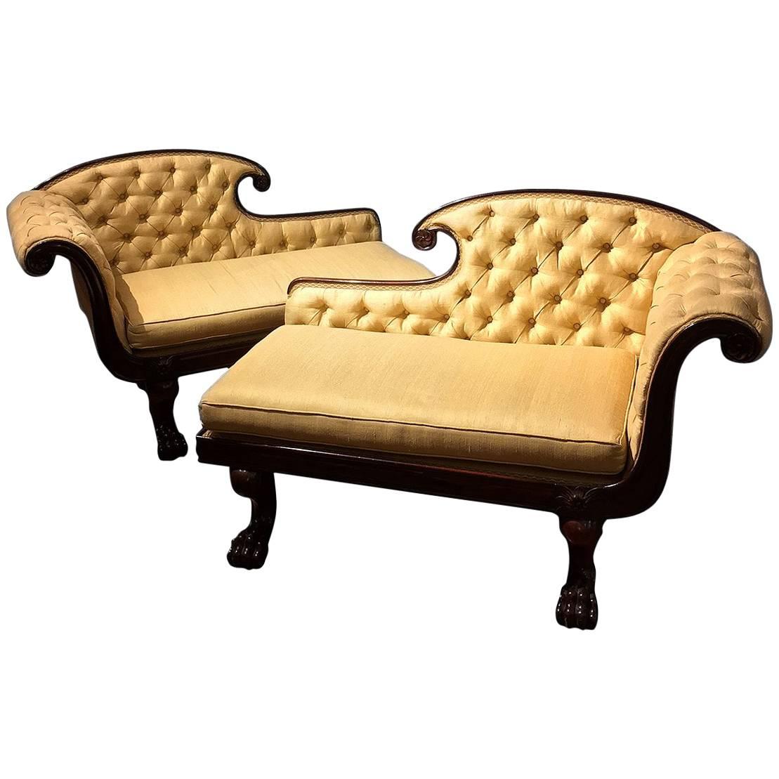 Pair of Diminutive Chaise Lounges in the Méridienne or "Fainting Couch" Style