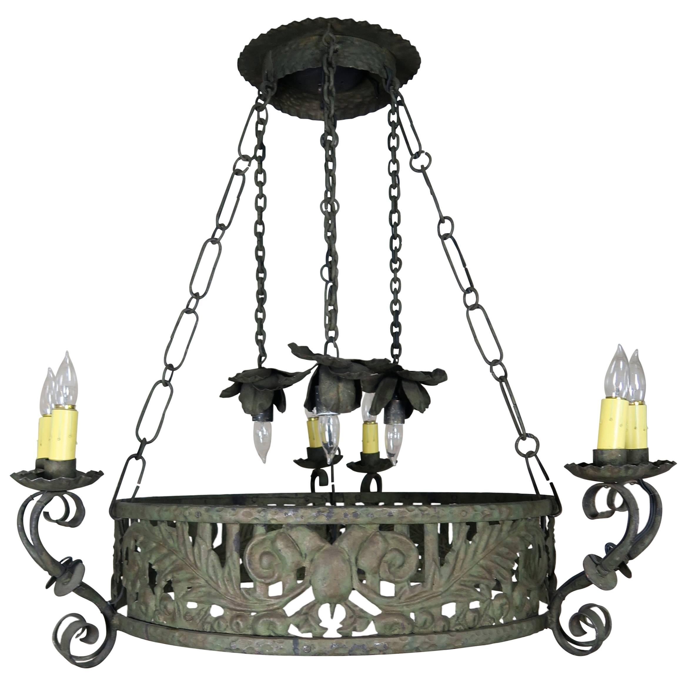 19th Century Spanish Wrought Iron Chandelier For Sale