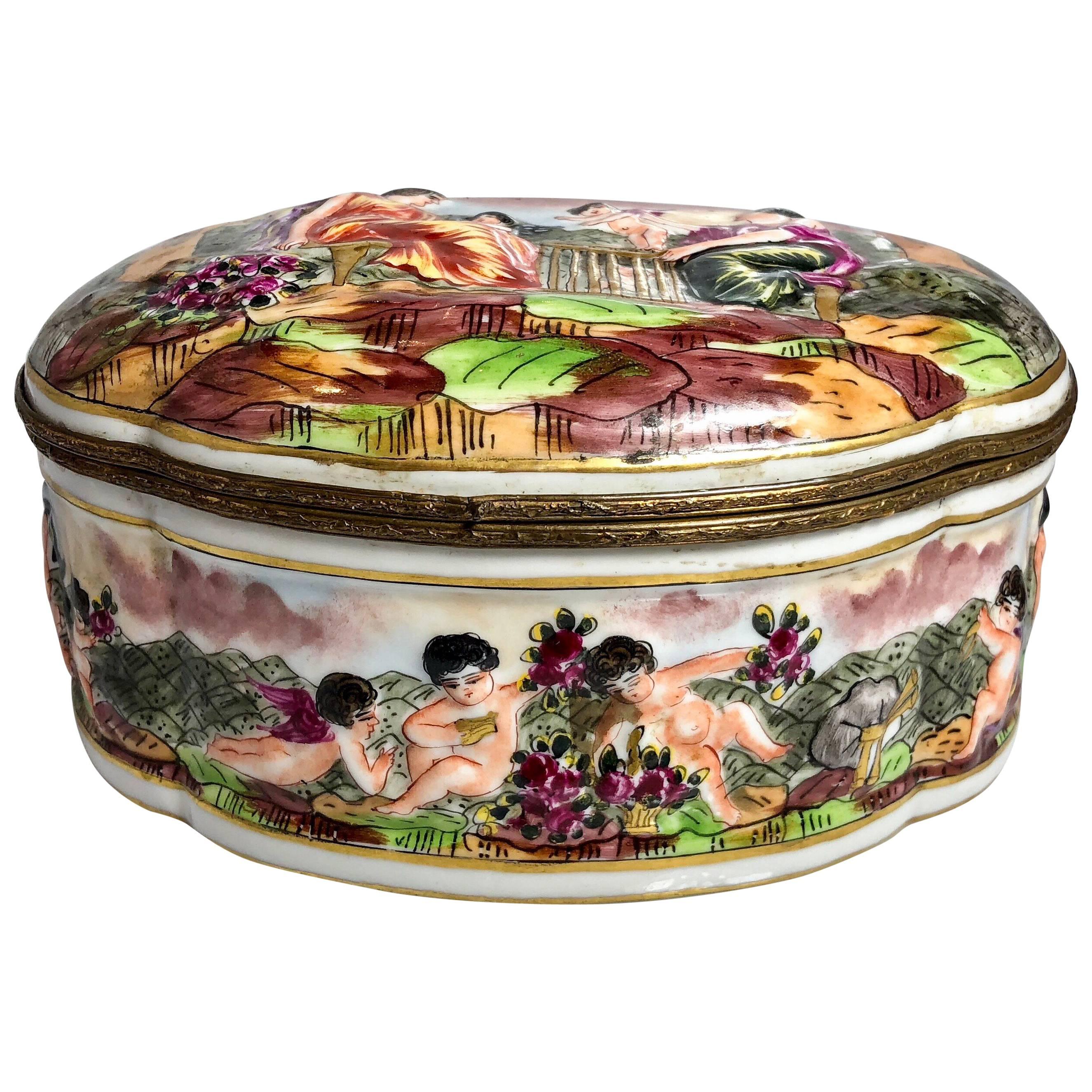 Antique French Porcelain Jewel Box in the Capo Di Monte Style, circa 1890
