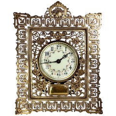 Antique French Fine Chased Brass Desk Clock, circa 1870-1880
