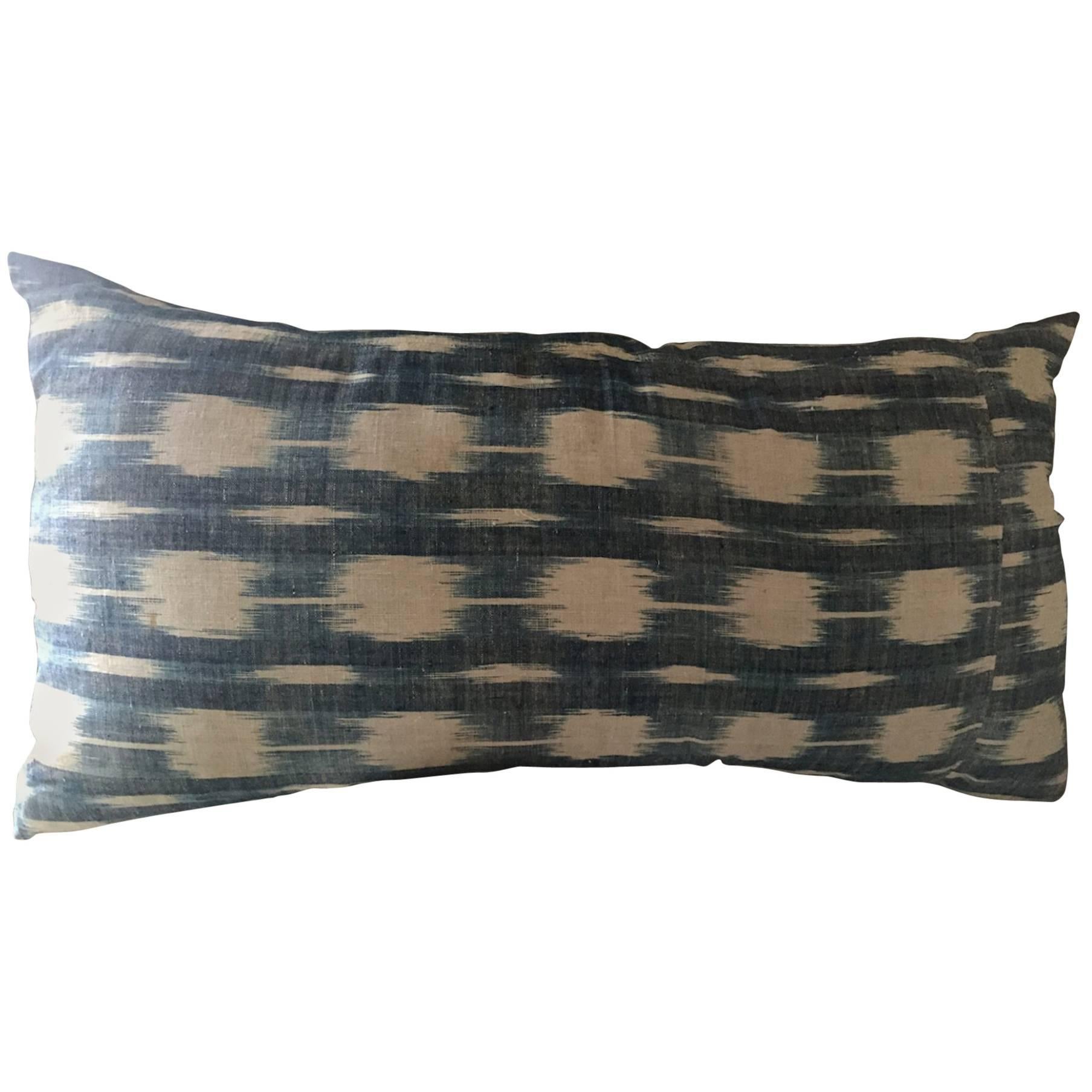 Mid-19th Century French Home Spun Indigo Dyed Ikat Pillow #11 For Sale