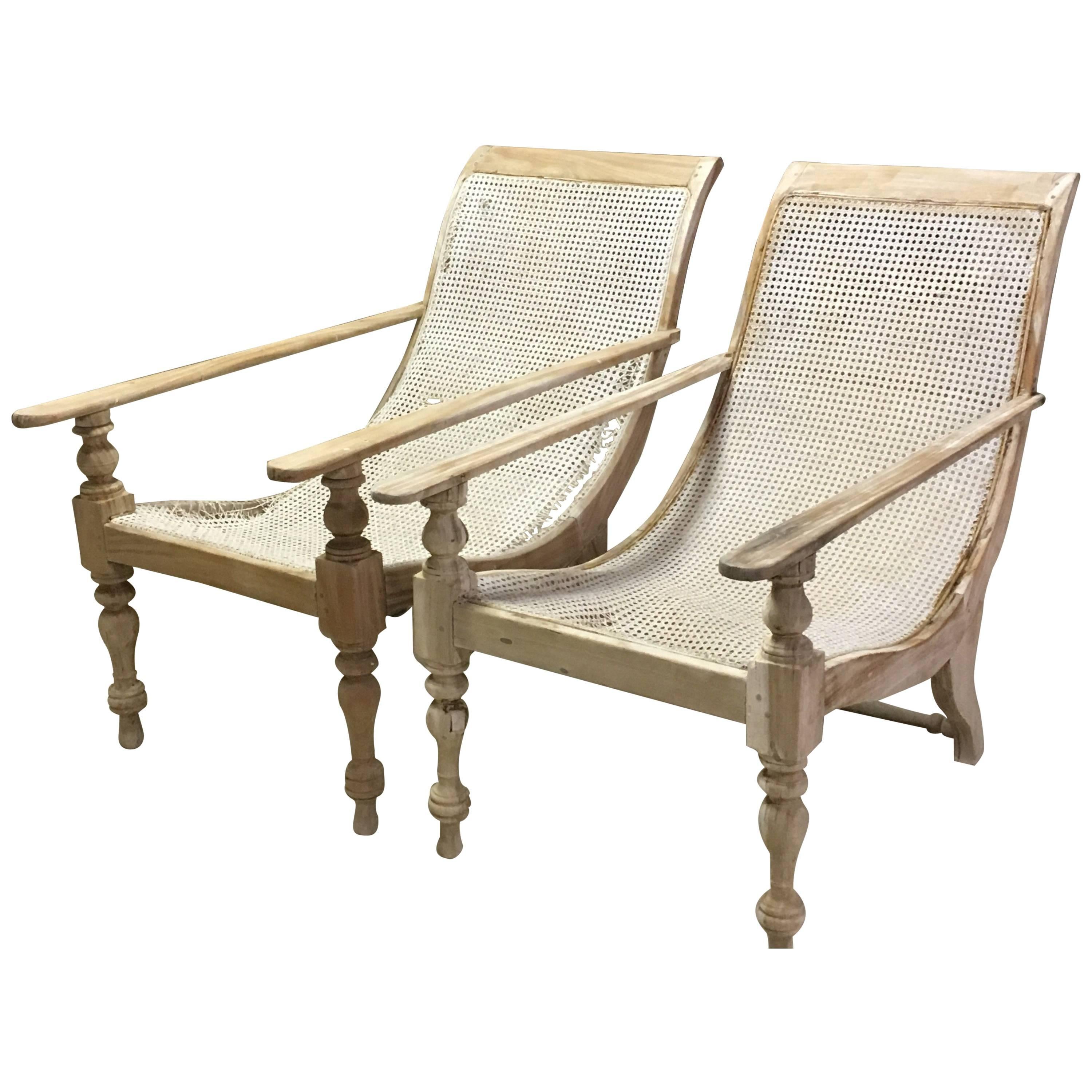 Pair of Dutch Colonial Solid Satinwood Caned Sling Back Planters Chairs, 1850