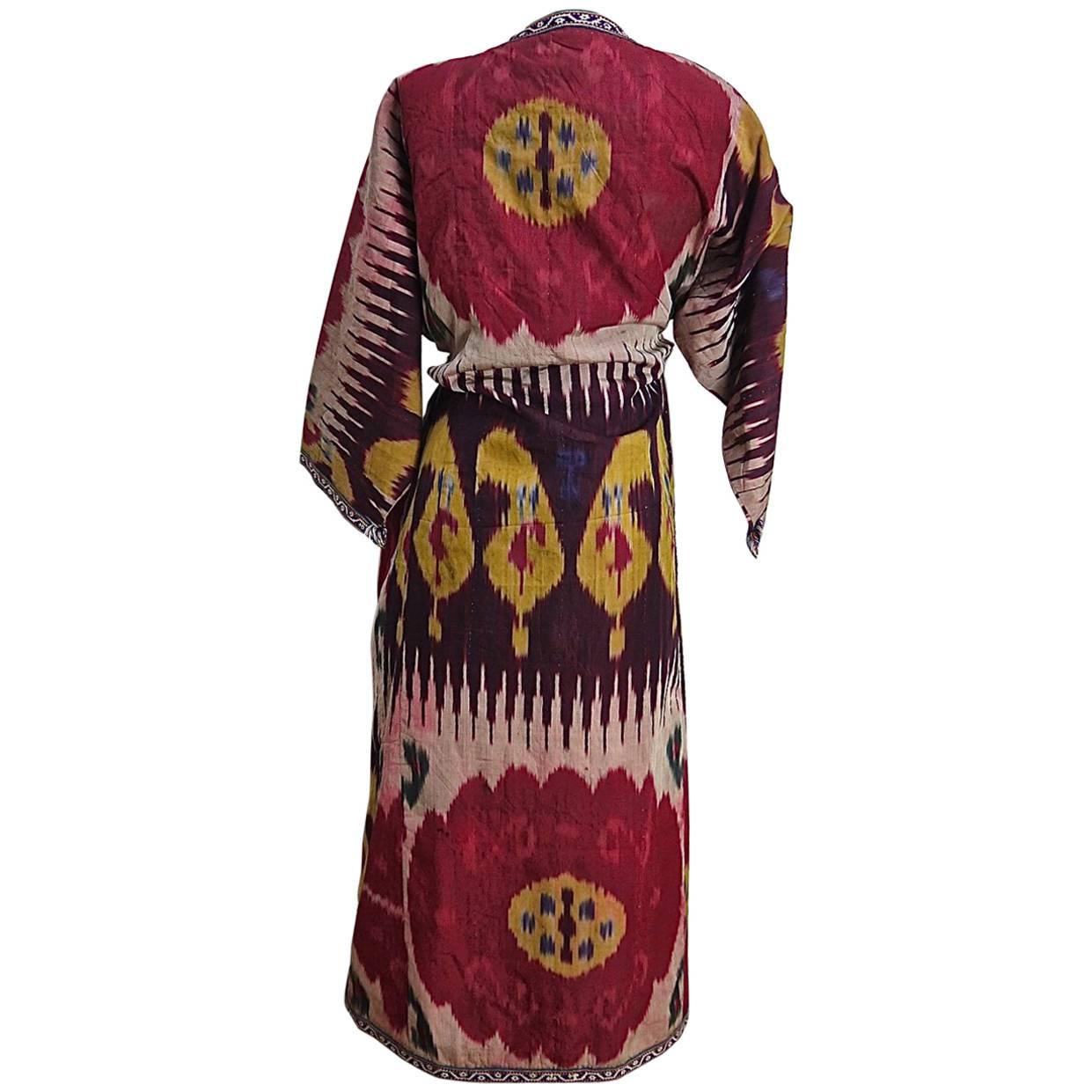Late 19th century Uzbek silk ikat chapan robe               