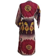 Antique Late 19th century Uzbek silk ikat chapan robe               