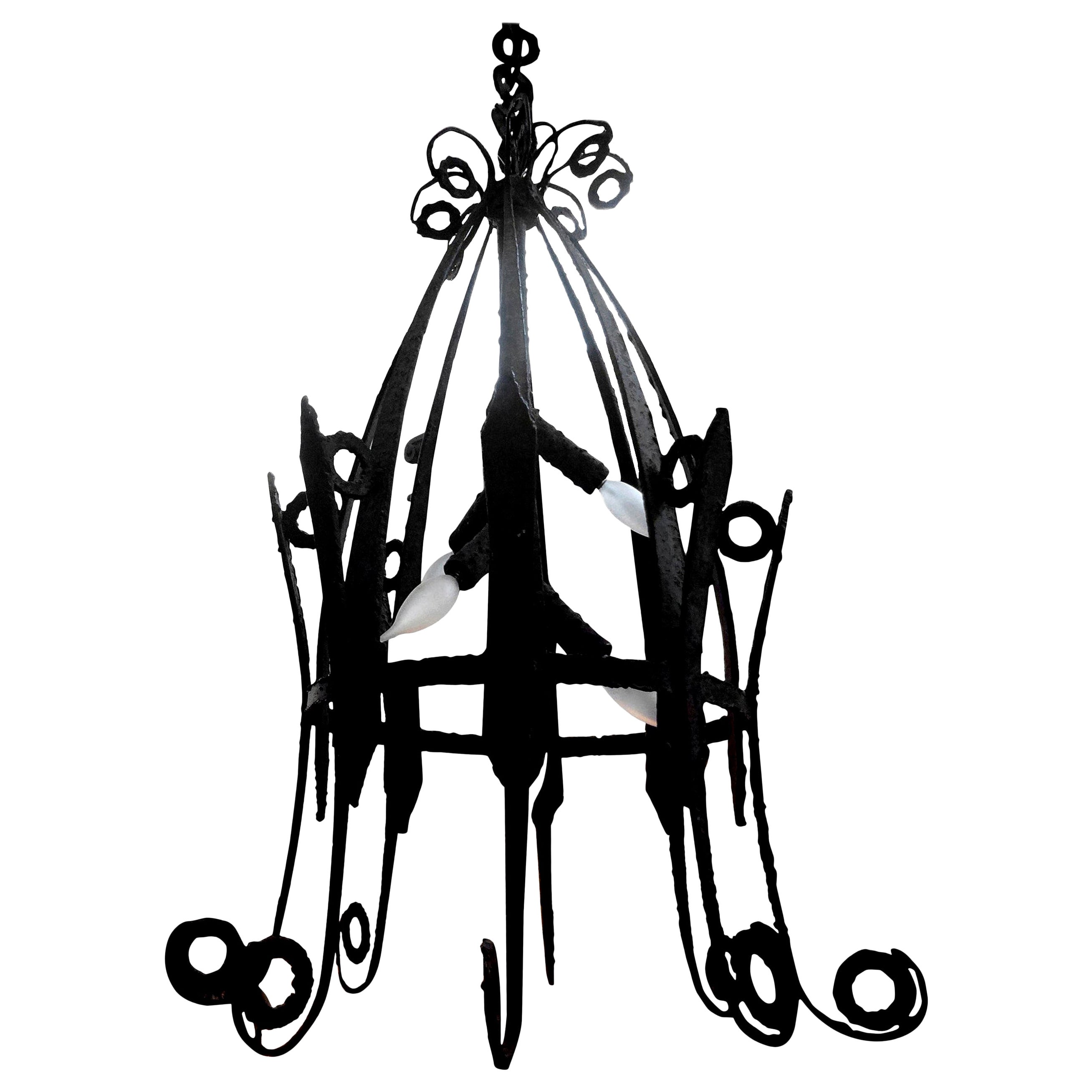 Italian Wrought Iron Dragon, Medieval Chandelier, circa 1920 For Sale