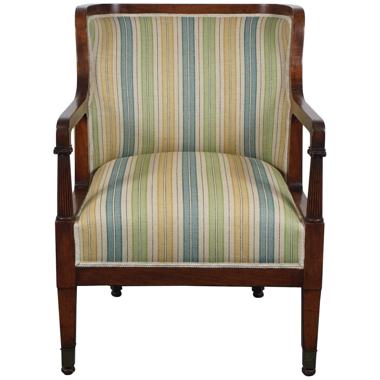 Empire Mahogany Chair in Striped Fabric For Sale