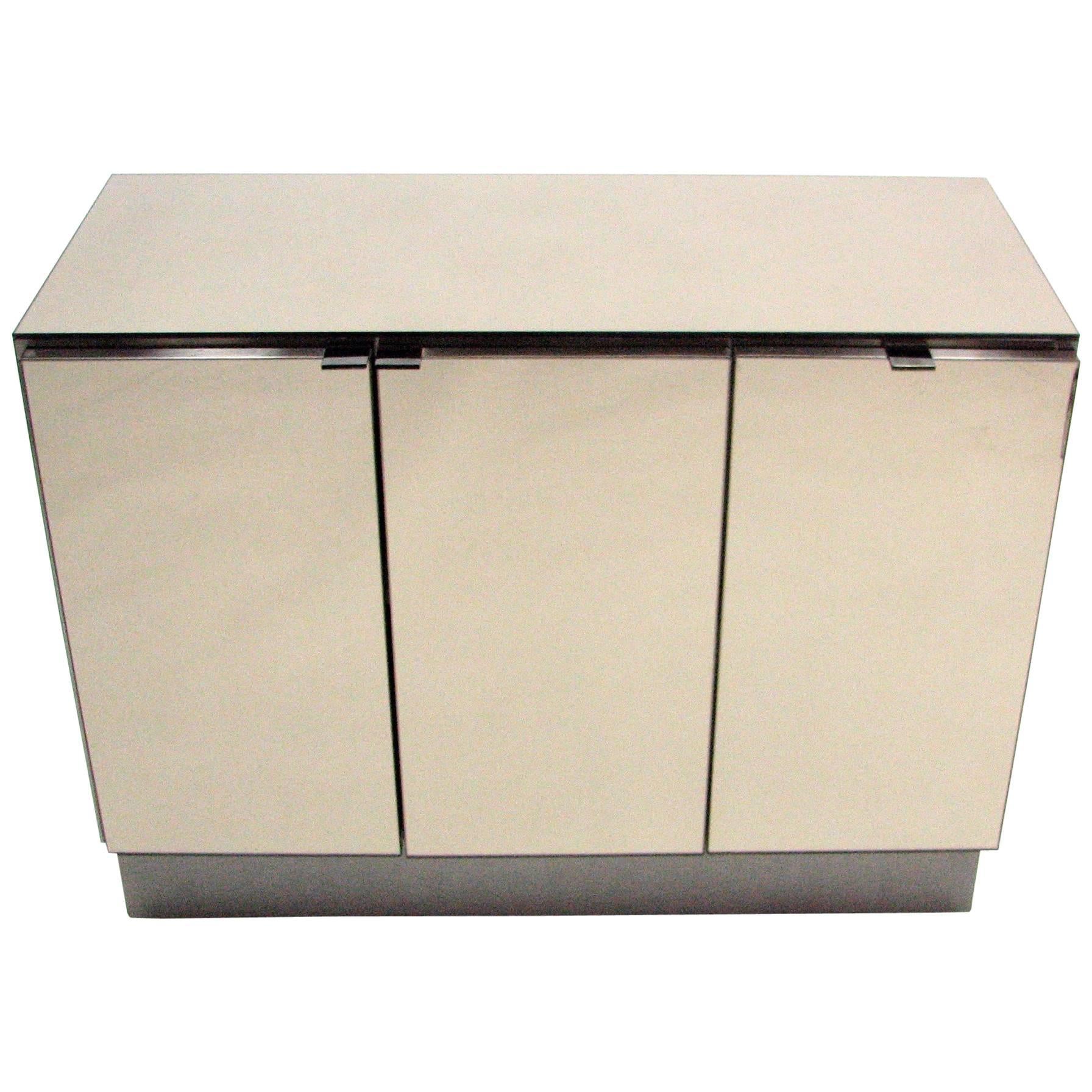 Ello Lightly Smoked Mirror and Brushed Chrome 3-Door Credenza