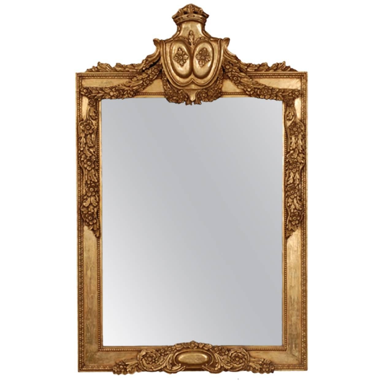 Louis XVI Style Hand-Carved Mirror Antiqued Gold Gilt For Sale