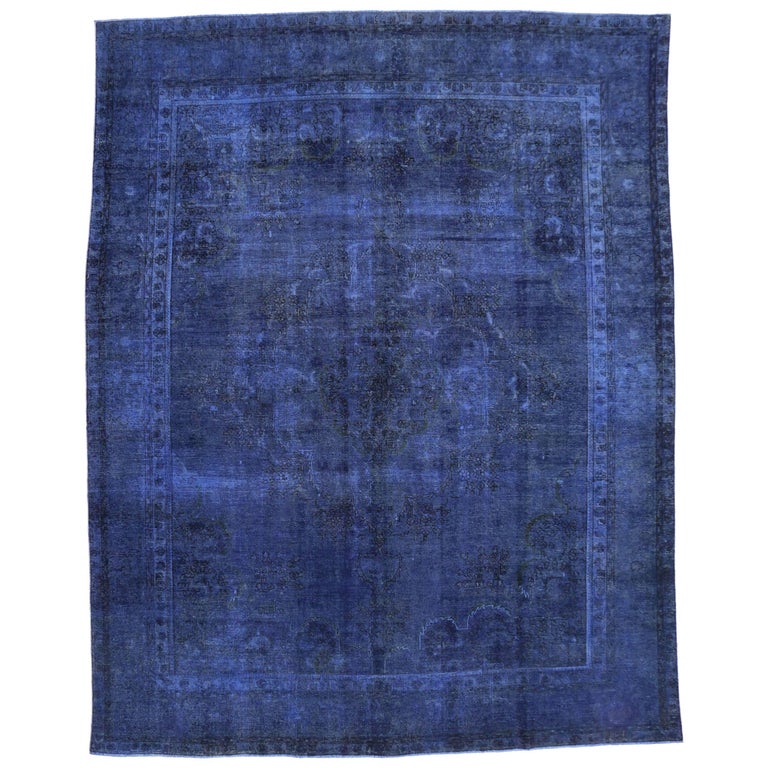 Distressed Blue Overdyed Vintage Persian Rug, Blue Persian Rug at 1stDibs