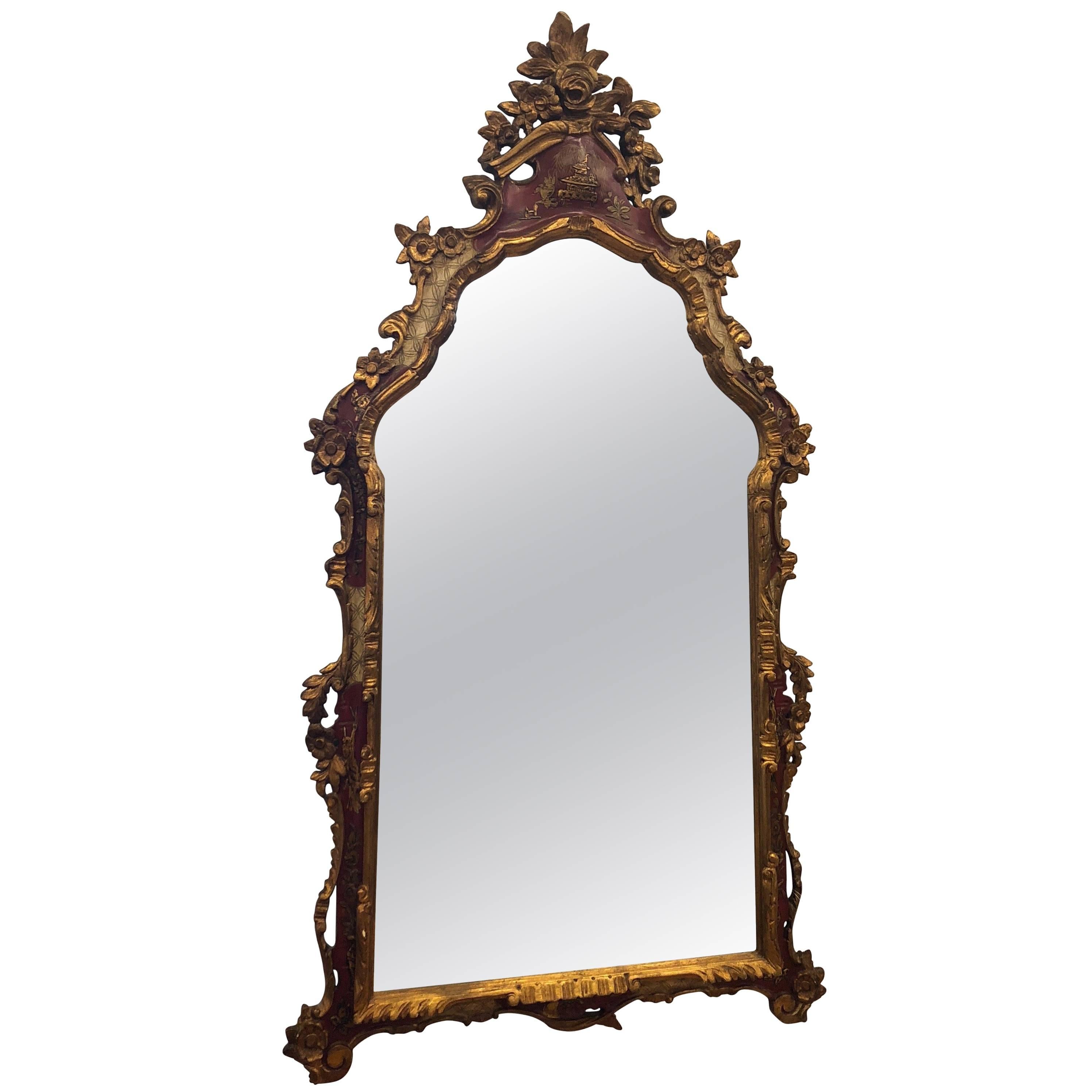 Chinoiserie and Gilt Italian Wooden Mirror For Sale
