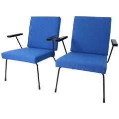 Set of Two Wim Rietveld 1407 Lounge Chairs for Gispen New Upholstery