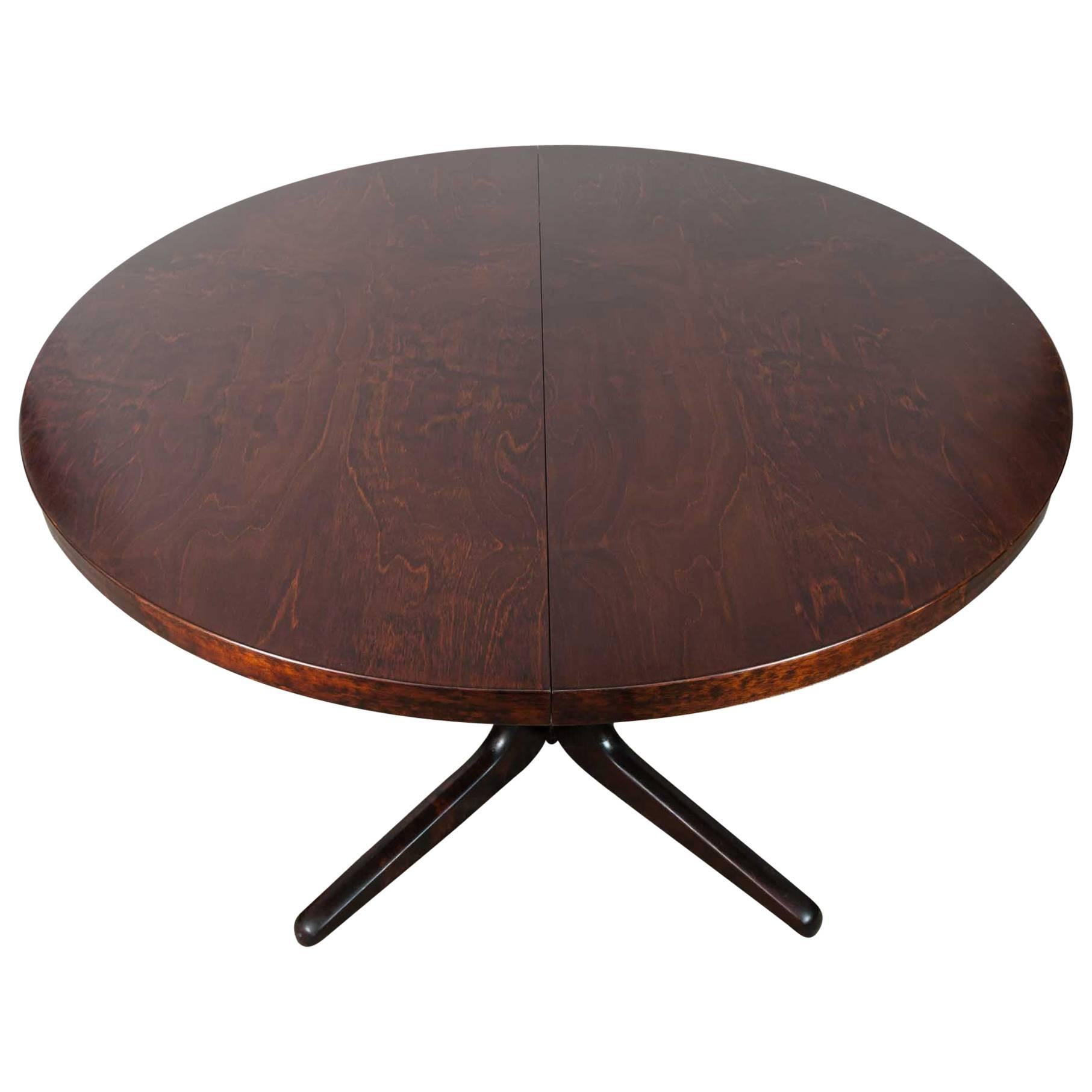 Midcentury Finnish Isku Rosewood Extendable Pedestal Dining Table