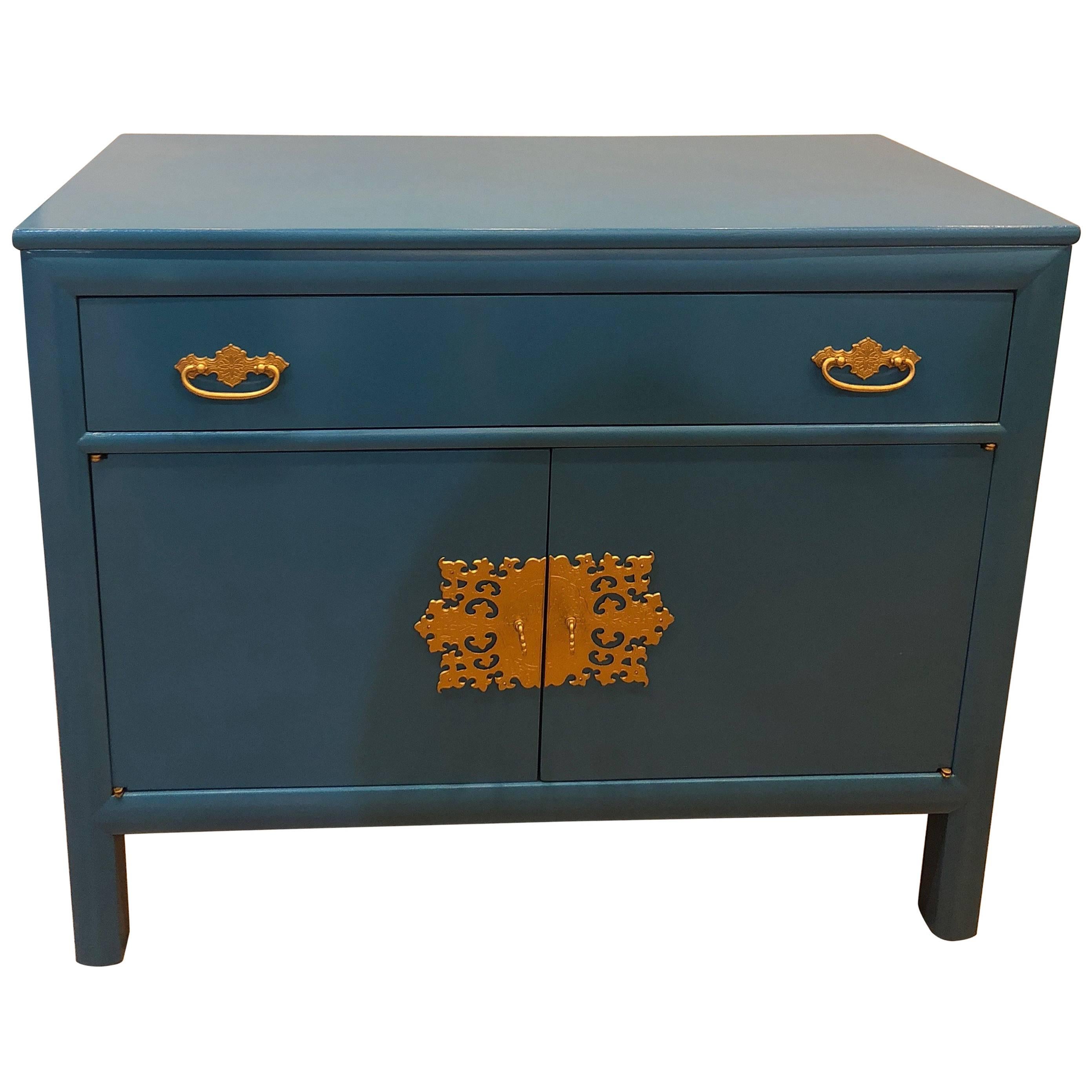 Century Asiatic Blue Lacquered Asian Inspired Cabinet For Sale