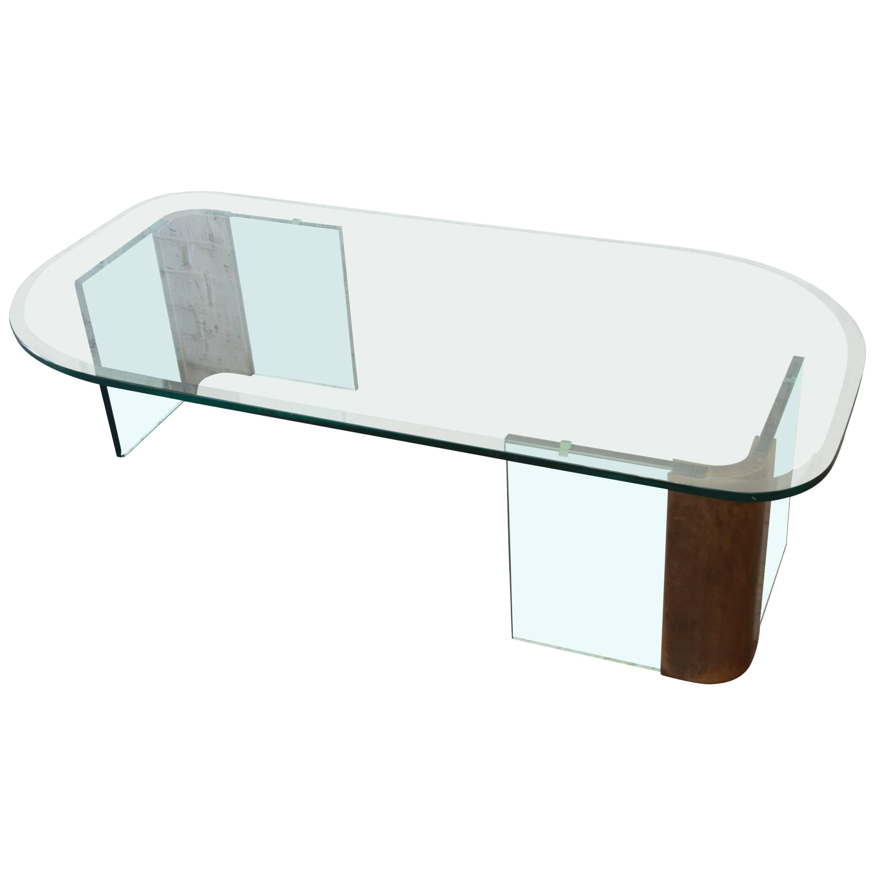 Asymmetrical Brass and Glass Coffee Table Attributed to Pace