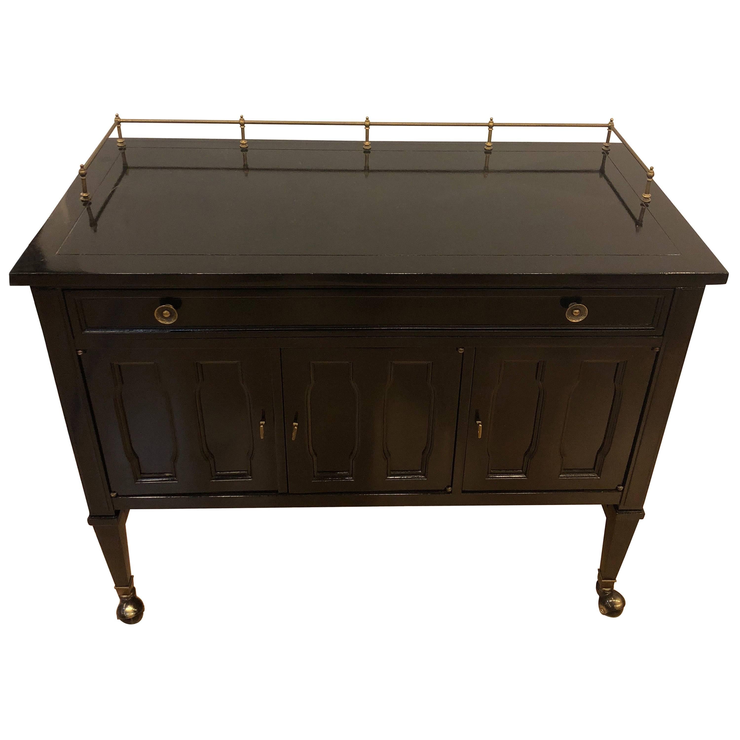 Drexel Black Lacquered Wheeled Barcart or Server