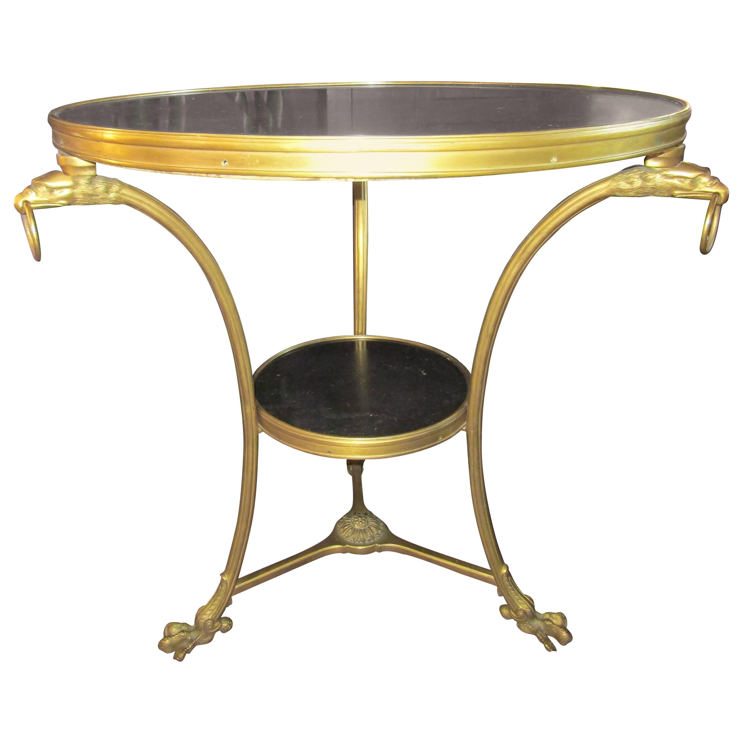Table de Gueridon en bronze doré et marbre français 