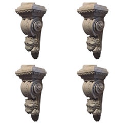 Set of Four Finely Carved Large Scale Lion Mask Brackets