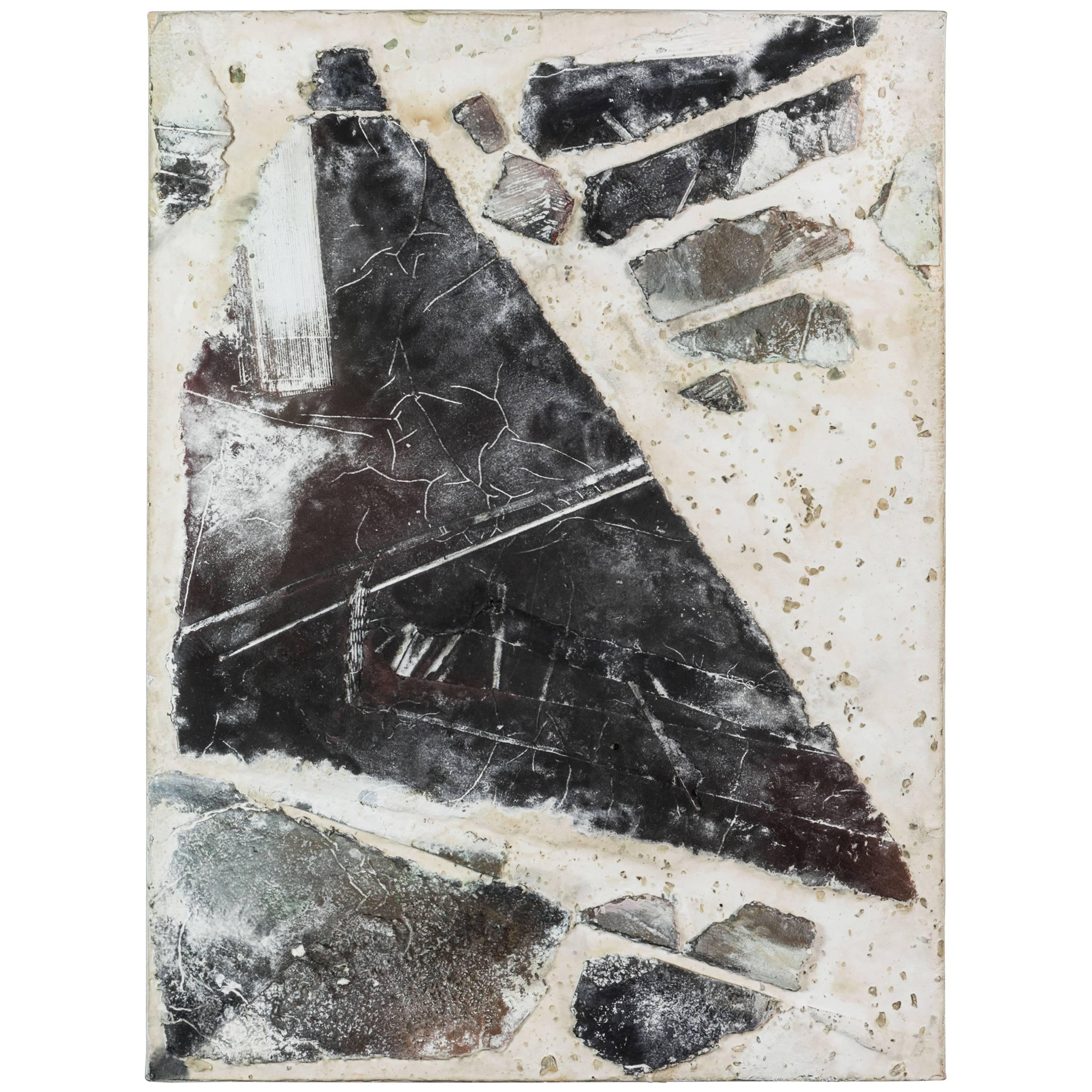 Pintura abstracta de técnica mixta con textura, años 90