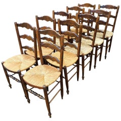 Antique Farmhouse Kitchen Chairs, French Set of Ten, circa 1930