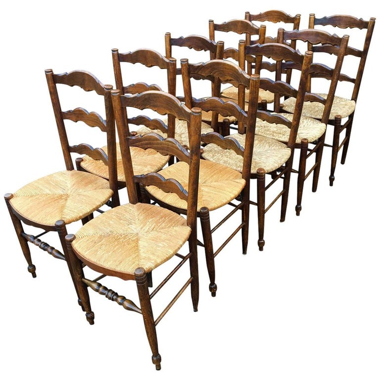 Farmhouse Kitchen Chairs, French Set of Ten, circa 1930 at 1stDibs