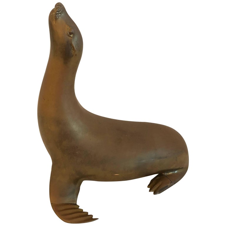 Vintage Brass Seal Statue For Sale at 1stDibs