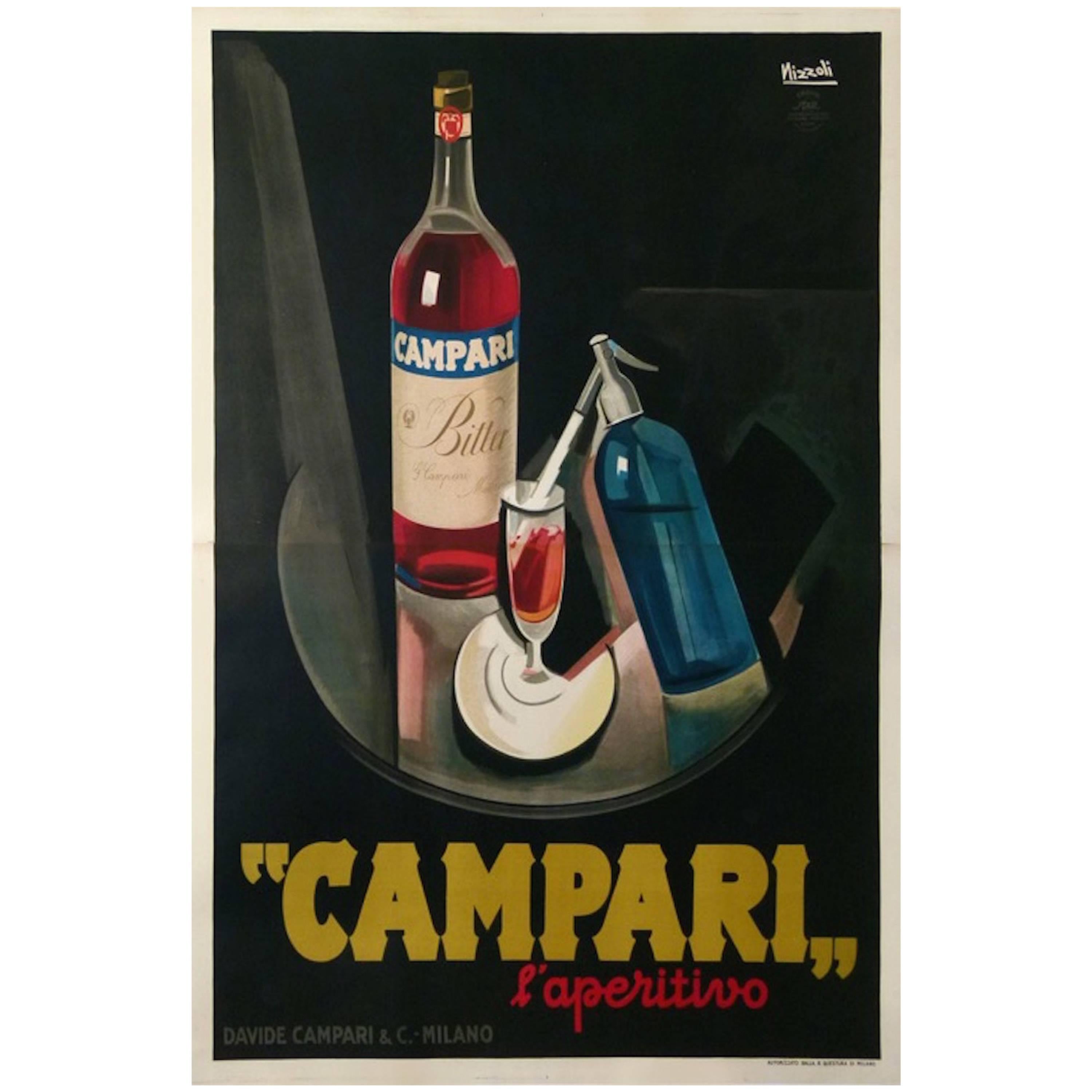 Affiche vintage d'origine Marcello Nizzoli Campari 1927, lithographie avec support en lin en vente