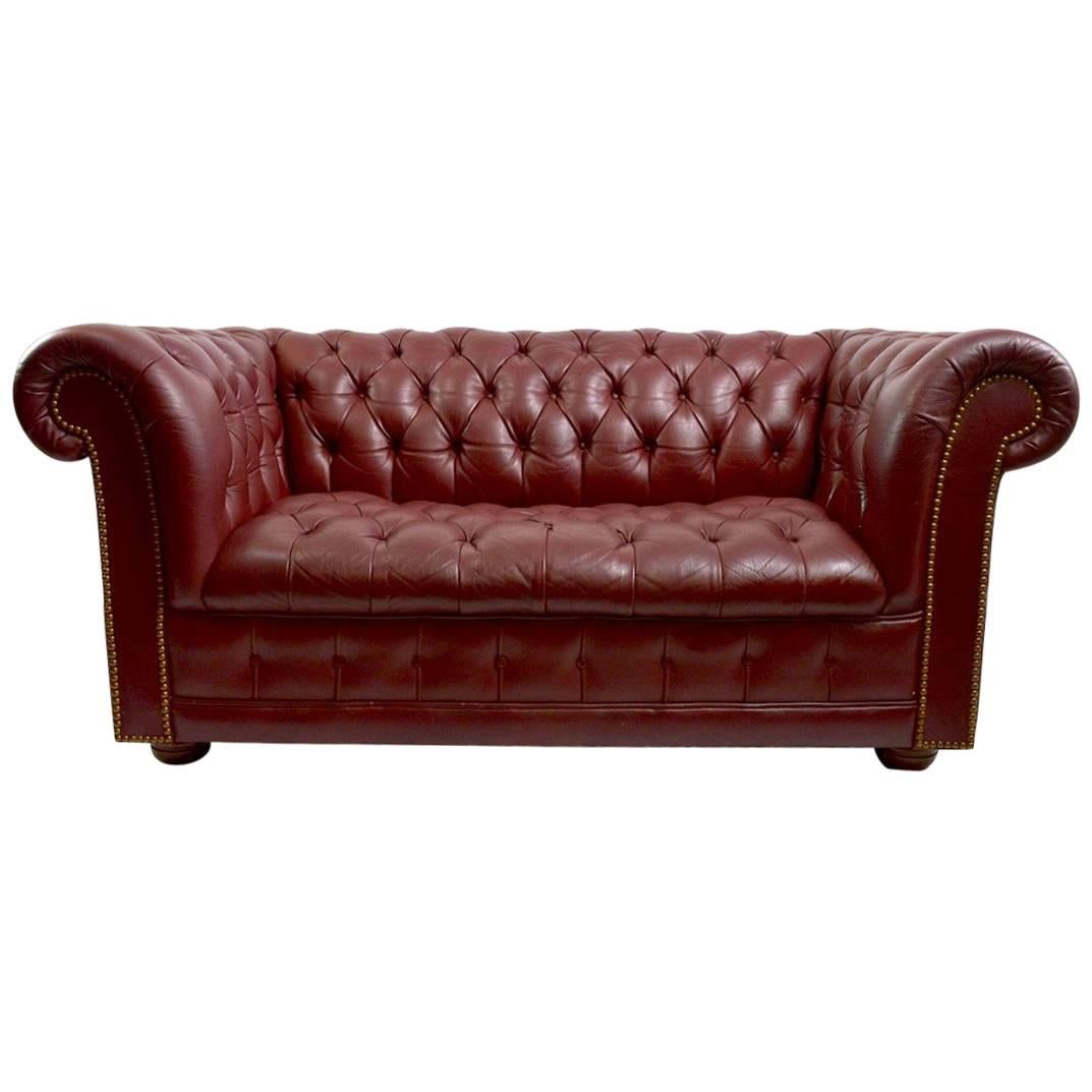 Burgundy Leather Chesterfield Sofa Loveseat at 1stDibs