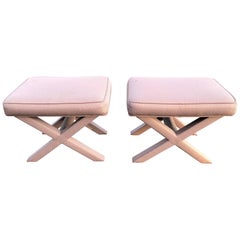 Pair of X-Base Stools or Ottomans in the Style of Billy Baldwin
