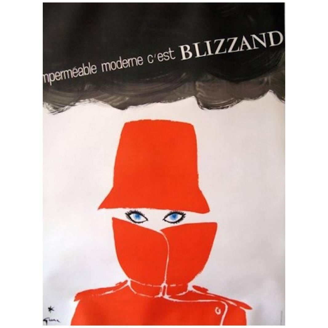 Original Vintage Poster Gruau Impermeable Moderne Blizzand Eyes Rene Gruau, 1964