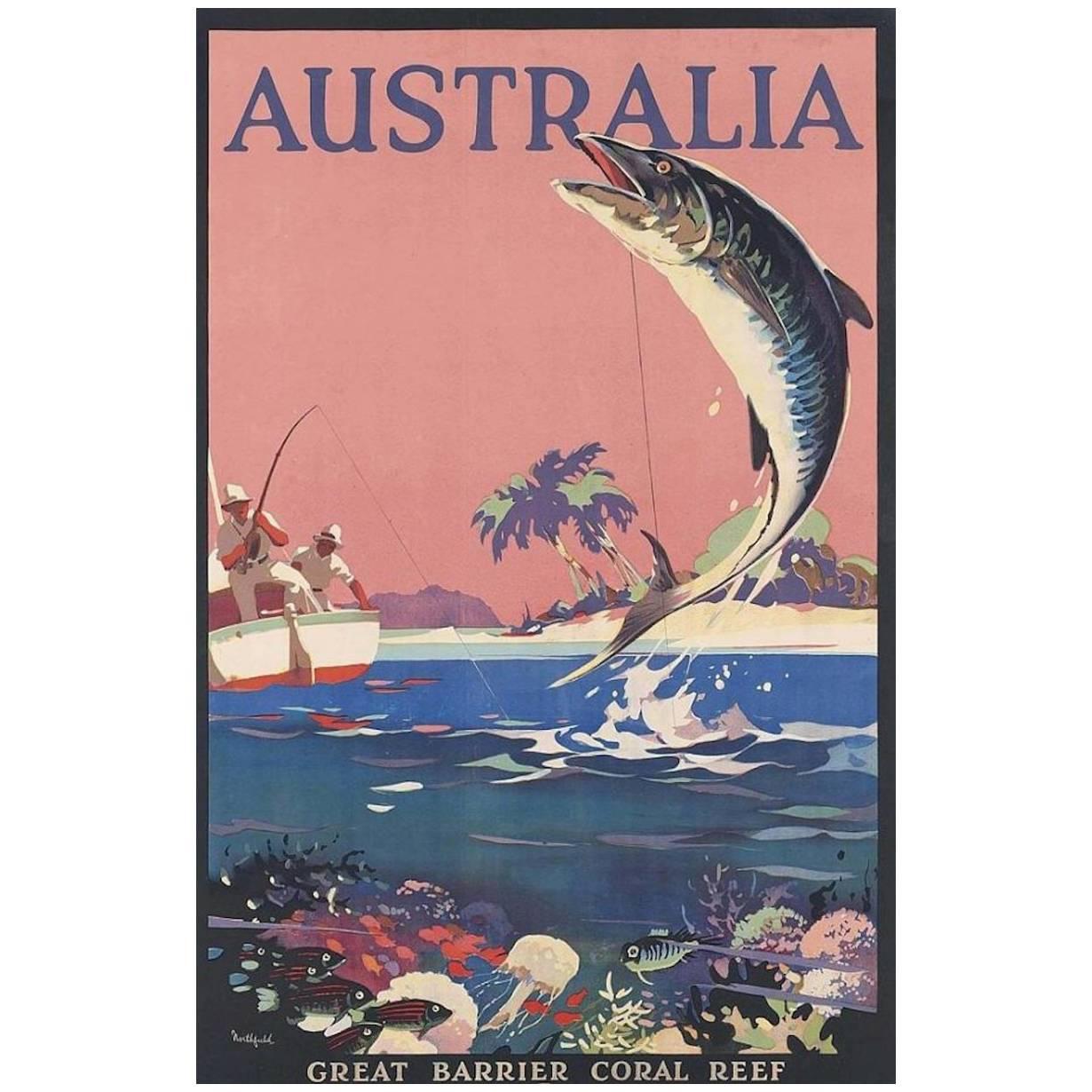 Original Vintage Poster Australia Great Barrier Coral Reef James Northfield 1935