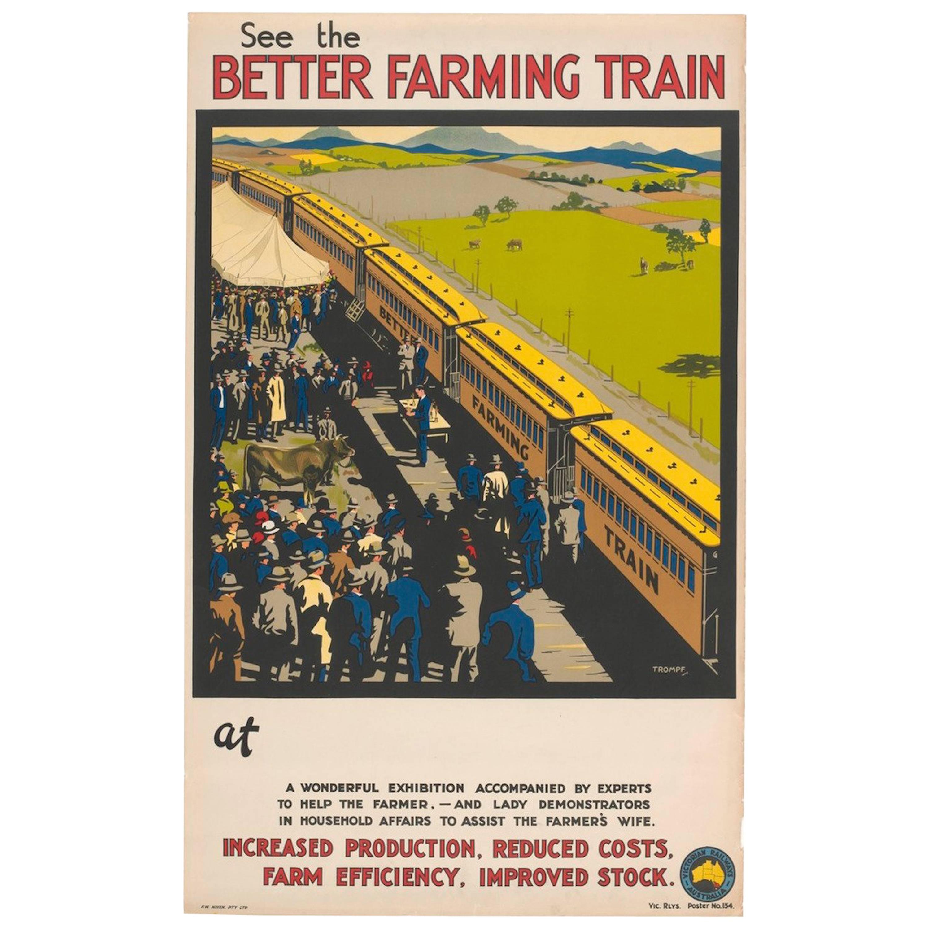 Original Vintage Poster Australia Trompf 1924 "See The Better Farming Train"