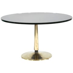 Round Glass Table with Brass Base in the Style of Fontana Arte, Italy, 1950s