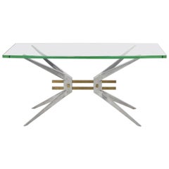 Italian Sofa Table with Aluminum Base and Glass top, 1960s
