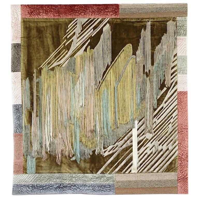 Hand Crafted Wall Hanging Fibre Art Textile Contemporary Tapestry Embroidered  For Sale