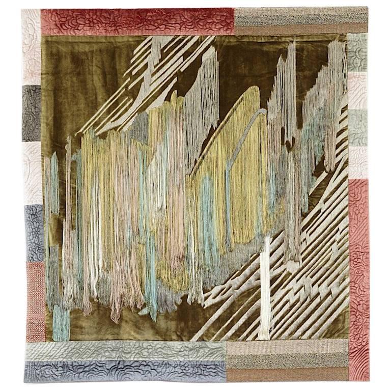 Hand Crafted Wall Hanging Fibre Art Textile Contemporary Tapestry Embroidered For Sale