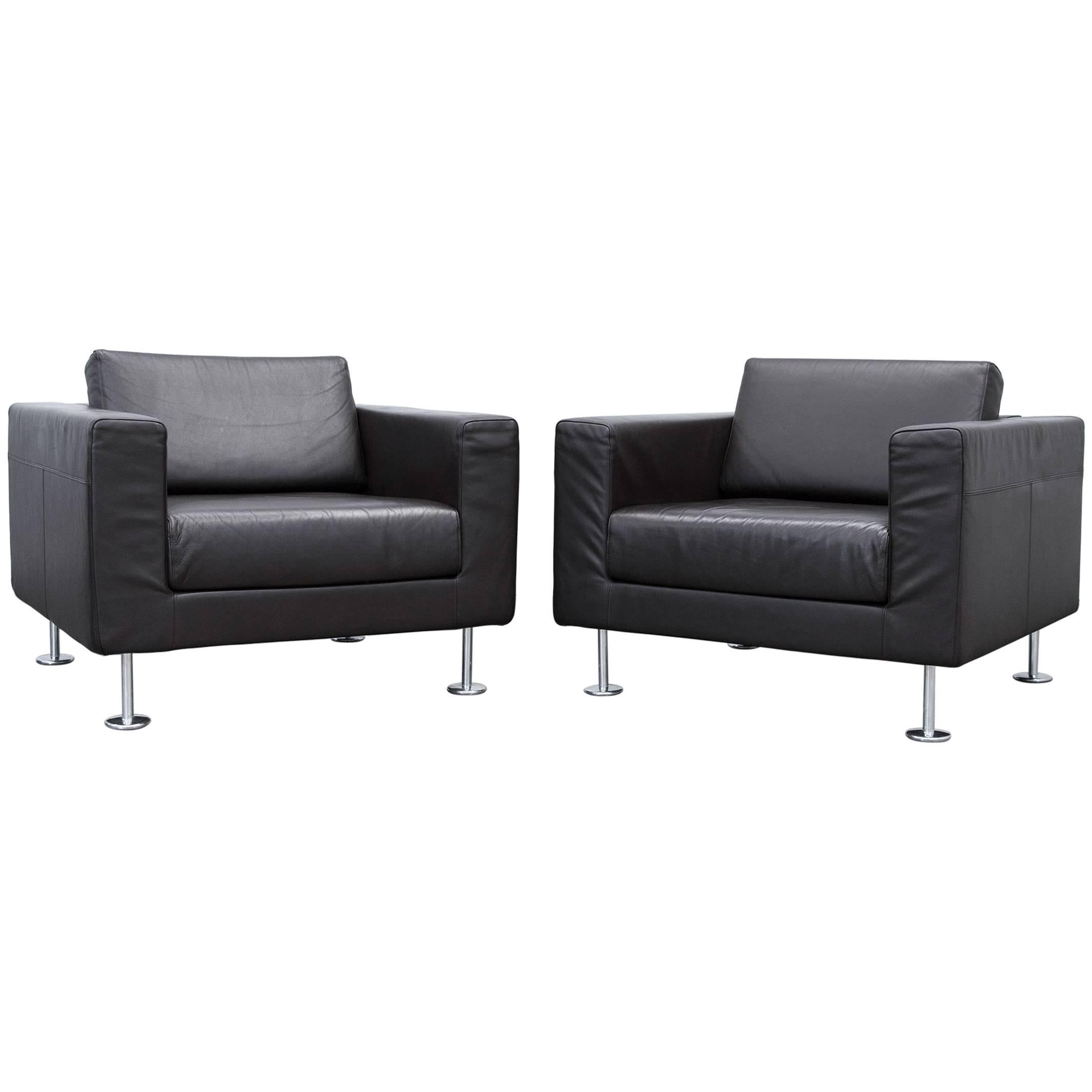 Vitra Park Armchair Set of Two Designer Leather Brown Aluminium Lounge