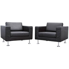 Vitra Park Armchair Set of Two Designer Leather Brown Aluminium Lounge