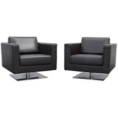 Vitra Park Drehsessel-Sessel aus braunem Aluminium mit zwei Designer-Ledersesseln