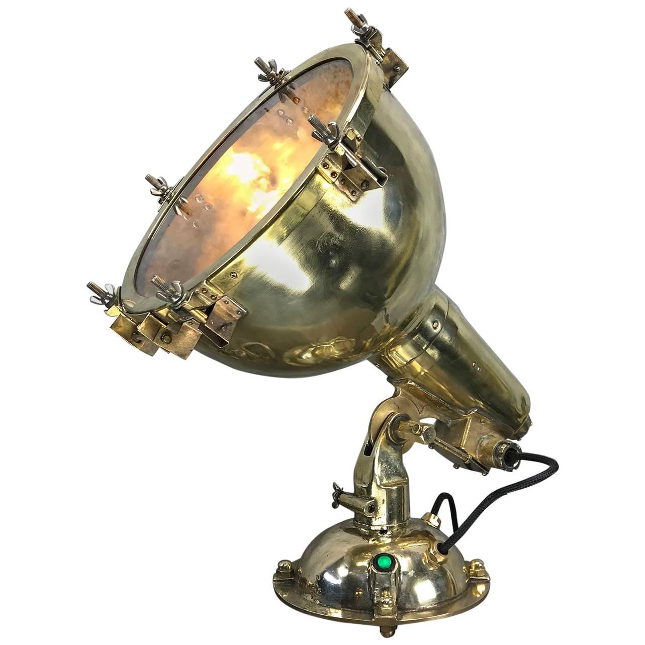 Midcentury Japanese Brass Industrial Searchlight / Table Lamp E27 Edison Bulb
