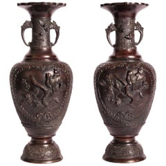 Pair of 18th Century Bronze Tibetan Vases