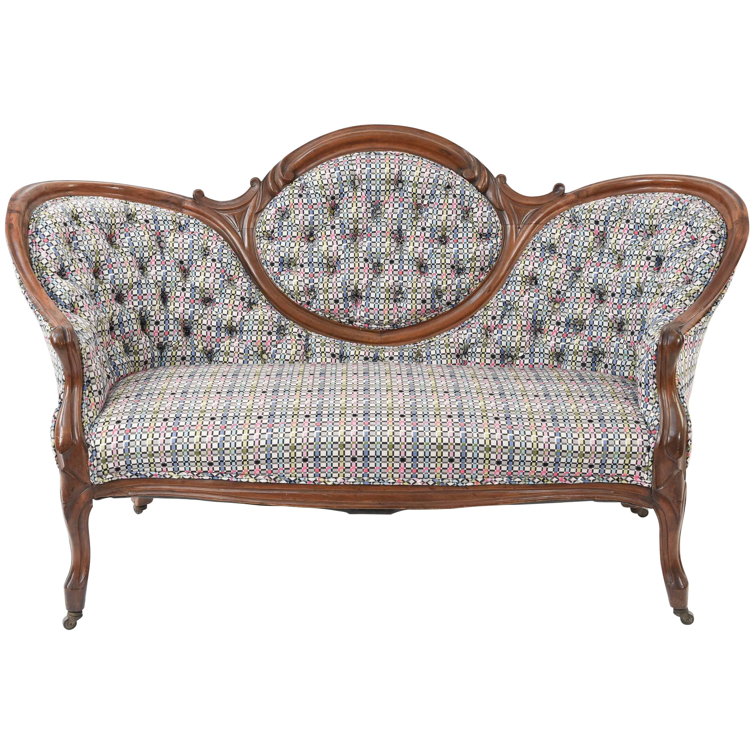 Victorian Medallion Back Settee with Modern Upholstery