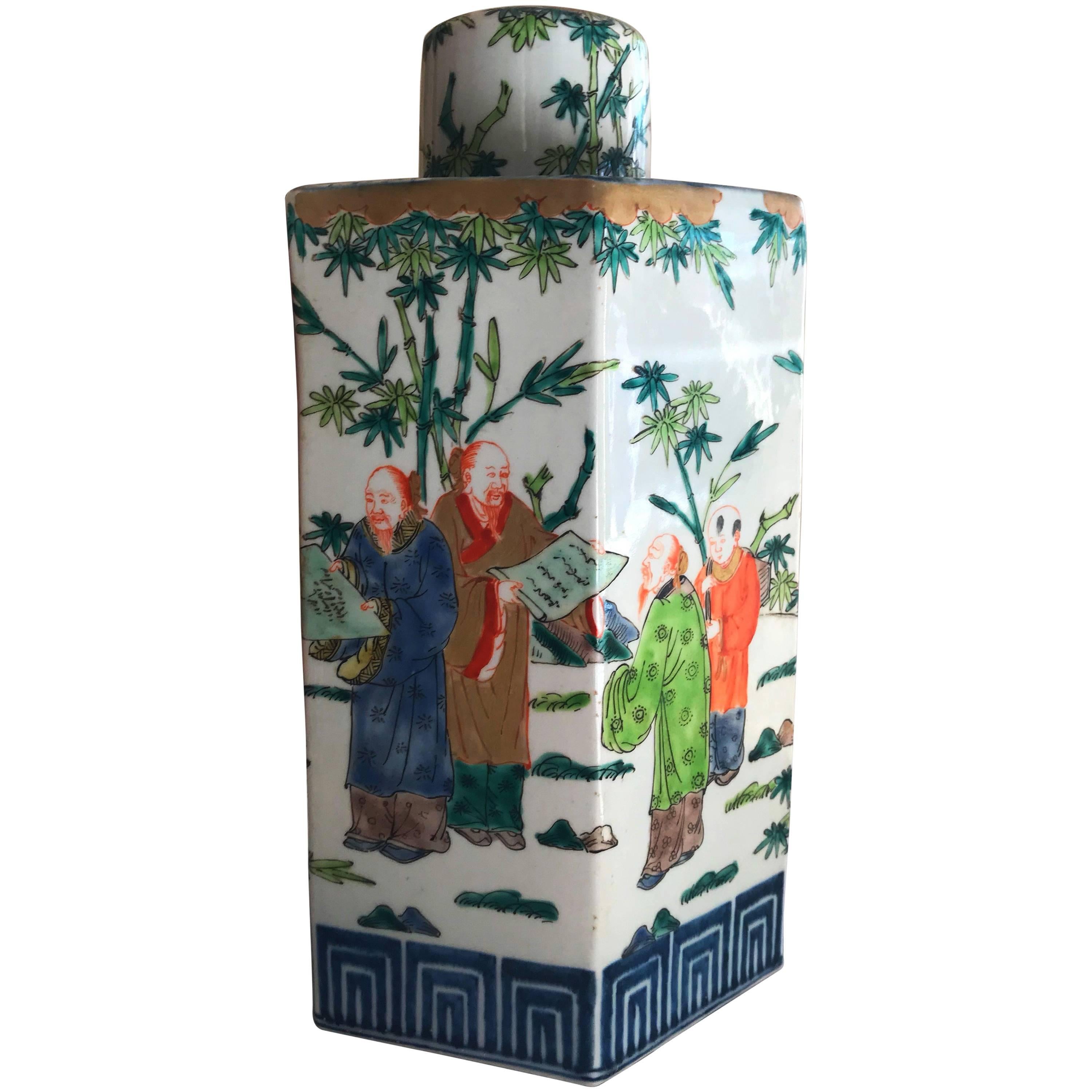 China Porcelain Vase Octagon with Large Decorative Paint, 1960