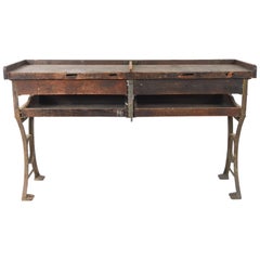 Antique Iron and Wood Industrial Workbench