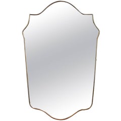 Midcentury Italian Wall Mirror with Brass Frame, circa 1950s